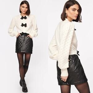 NWT Cami NYC Macy Vegan Leather Quilted Mid Rise Skirt Women's Black Size: 8